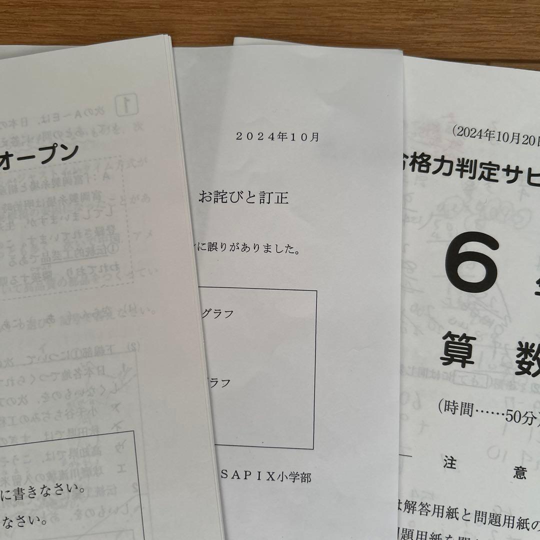 SAPIX6年第2回合格力判定サピックスオープンテスト/2024年版原本