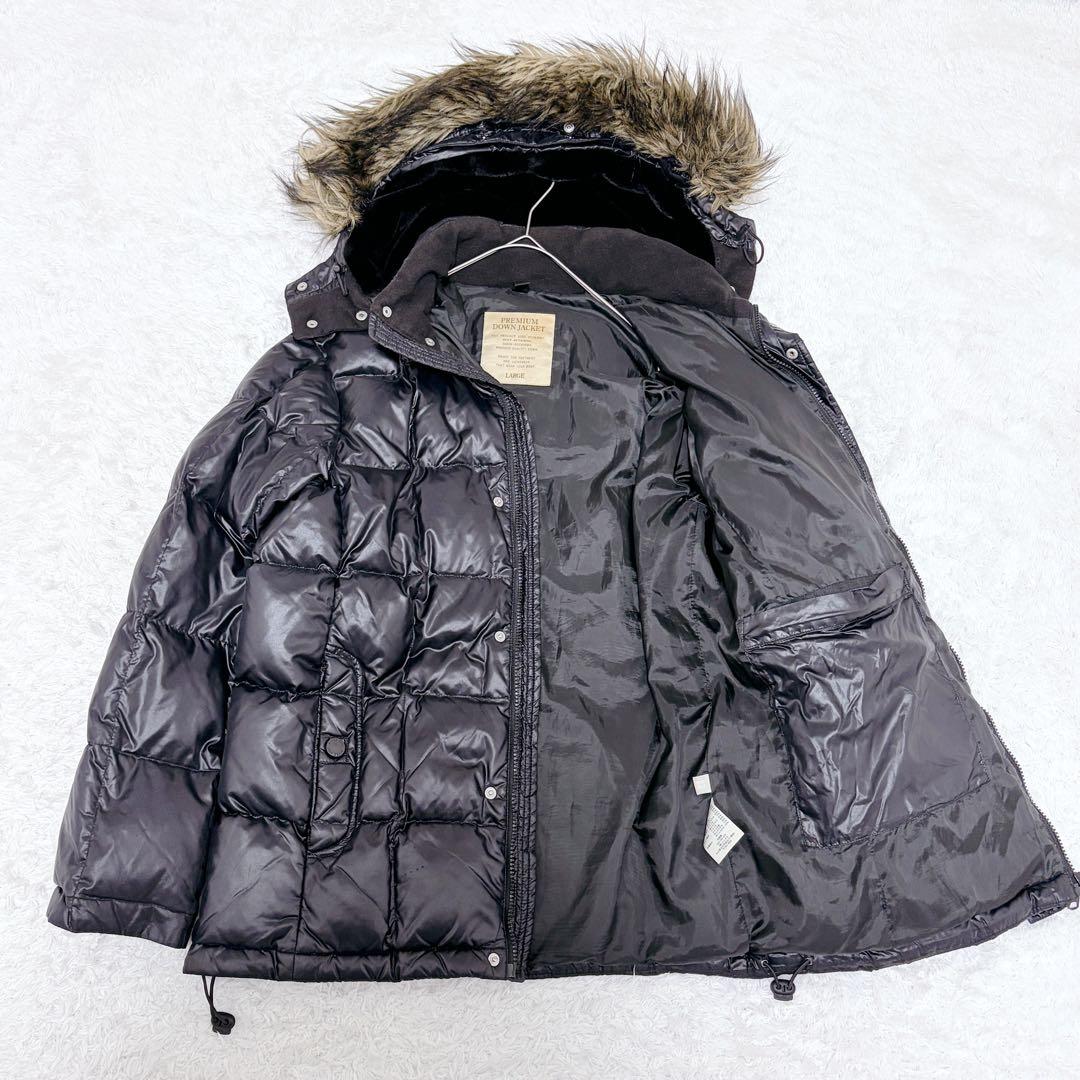 ユニクロ プレミアムダウン 黒 ファー付き 光沢 00s Y2K 平成 お兄系