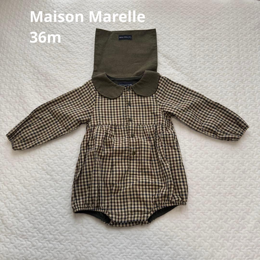 Maison marelle 36m ロンパース Maison Marelle】Romper CAMBON brown collar ロンパース 12m,18m,24m