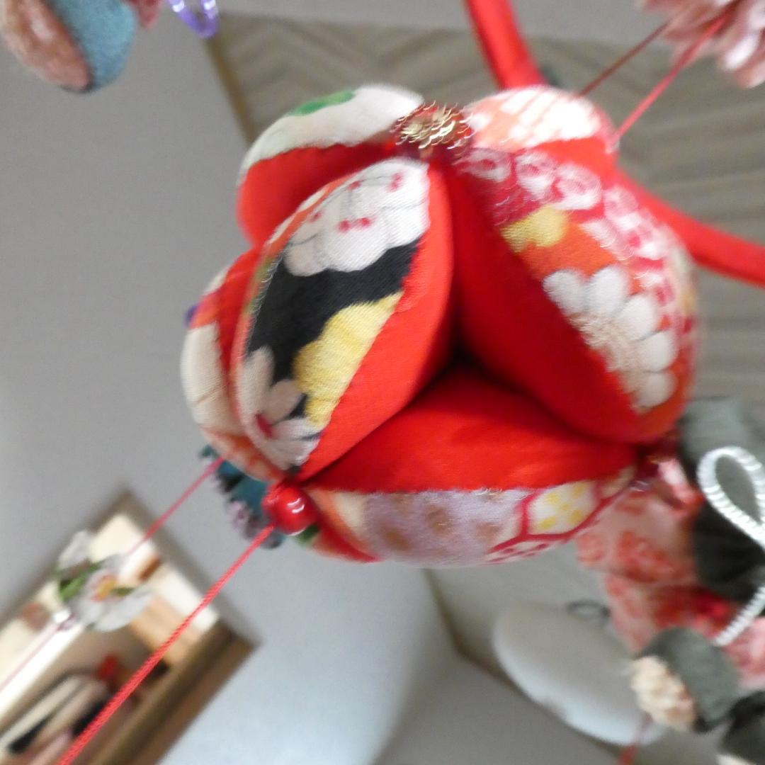 古布 正絹 吊るし椿 錦紗縮緬 アンティーク 疋田模様 さげもん 鬼しぼ