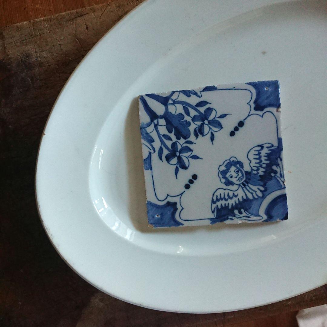 素敵な天使 アンティーク デルフト タイル 陶器 陶板 オランダ 古道具