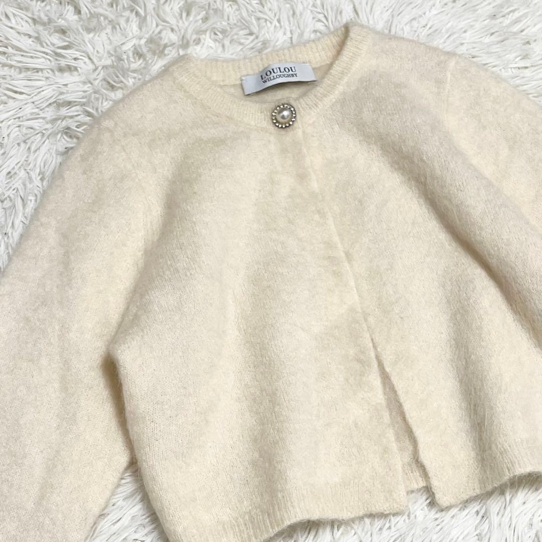 ルルウィルビー モヘア ショート丈 カーディガン ビジューボタン