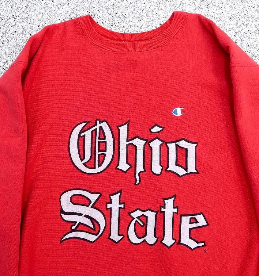 目付き XXL 90s チャンピオン USA製 リバースウィーブ OHIO 赤 - メルカリ