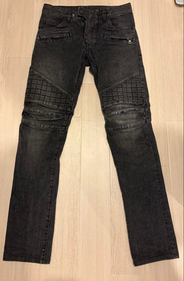 BALMAIN デニム W28 Balmain Homme Rigid Blue Skinny Biker Jeans W28, Full Length, Used