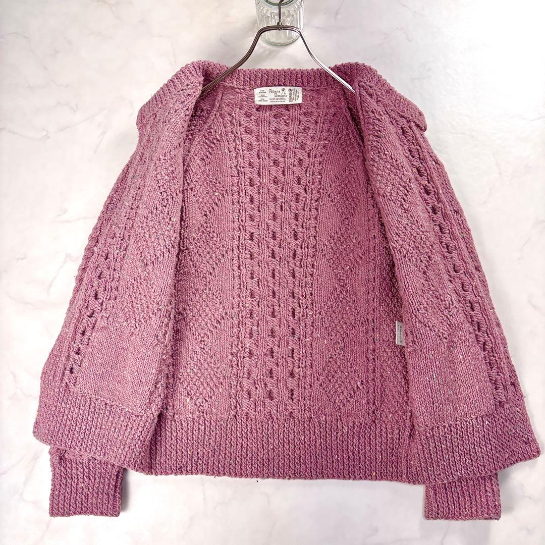 アテナデザイン アランニット カーディガン ミックスカラー 胡桃ボタン