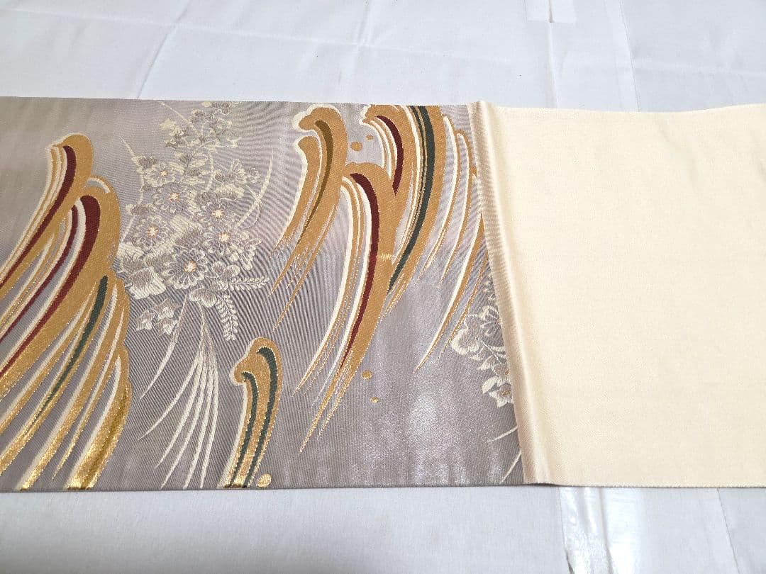 A◇着物くつろぎ 波に花模様 金銀糸 菊 桔梗 萩 六通 正絹 フォーマル