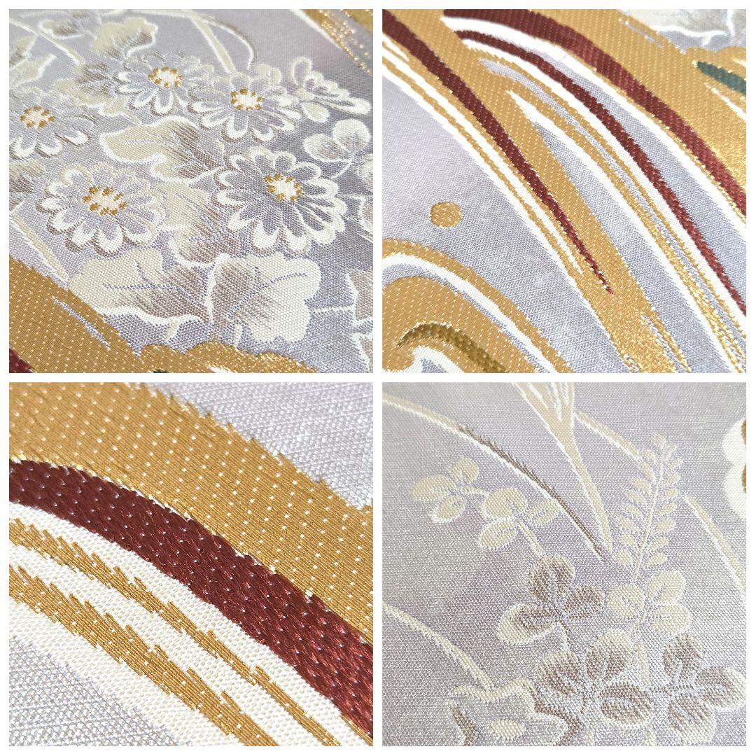 A◇着物くつろぎ 波に花模様 金銀糸 菊 桔梗 萩 六通 正絹 フォーマル