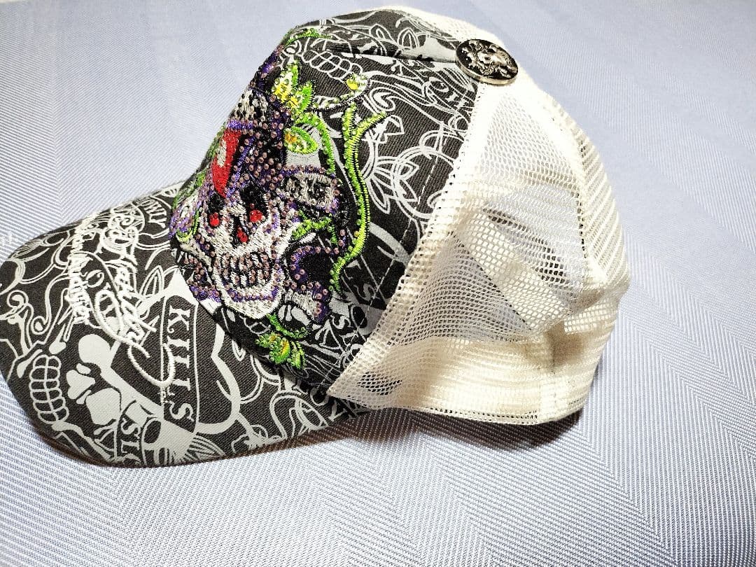 試着程度 Ed Hardy エド・ハーディー スカル刺繍キャップ ライン