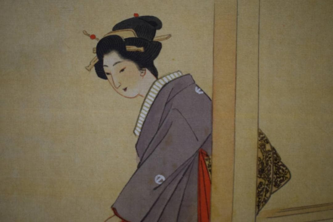 真作/島田廣明/美人図/布袋屋掛軸HI-391 真作】//島田廣明/美人図/布袋屋掛軸HI-391