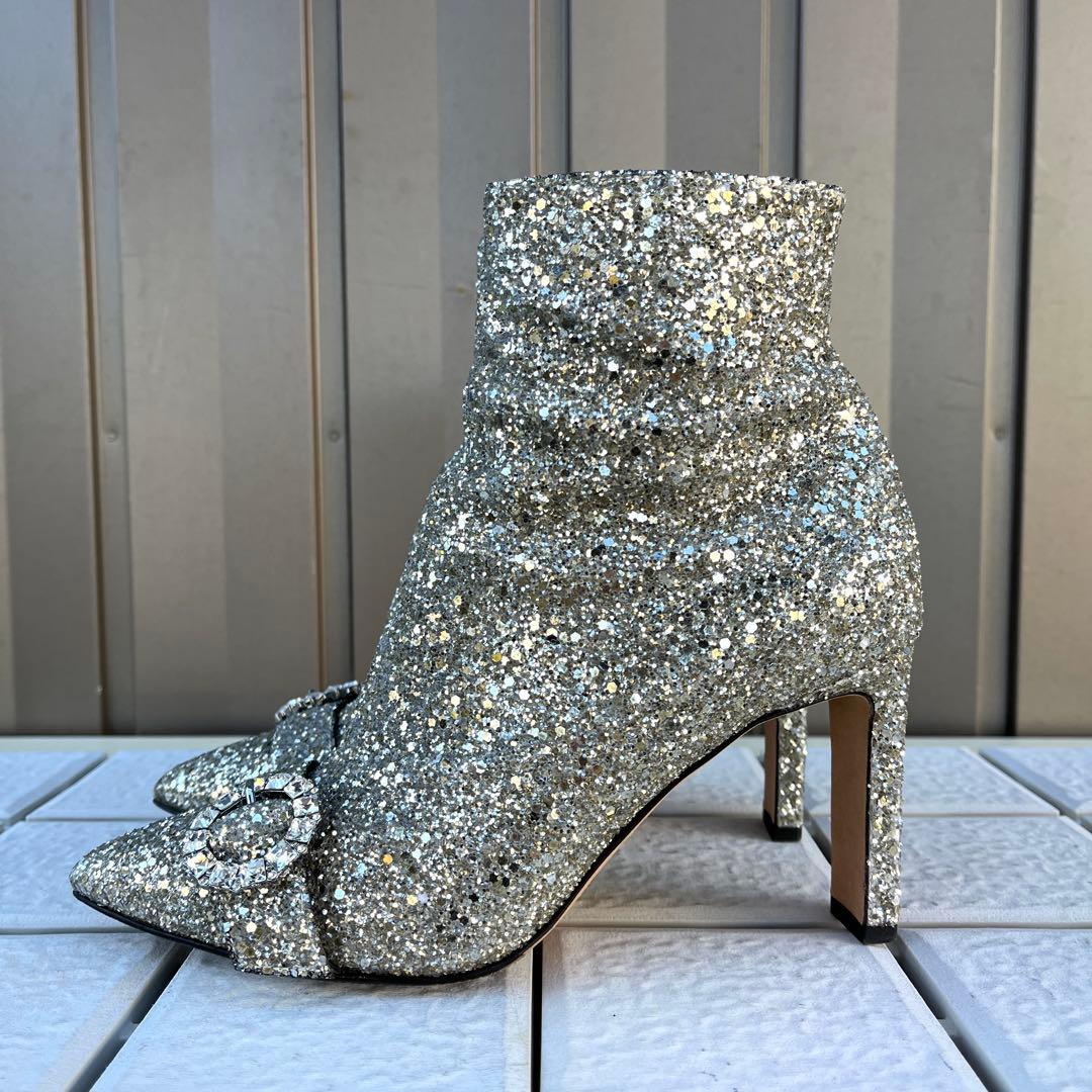 37 Jimmy Choo ショートブーツ グリッター ビジュー ラメ 24 - メルカリ