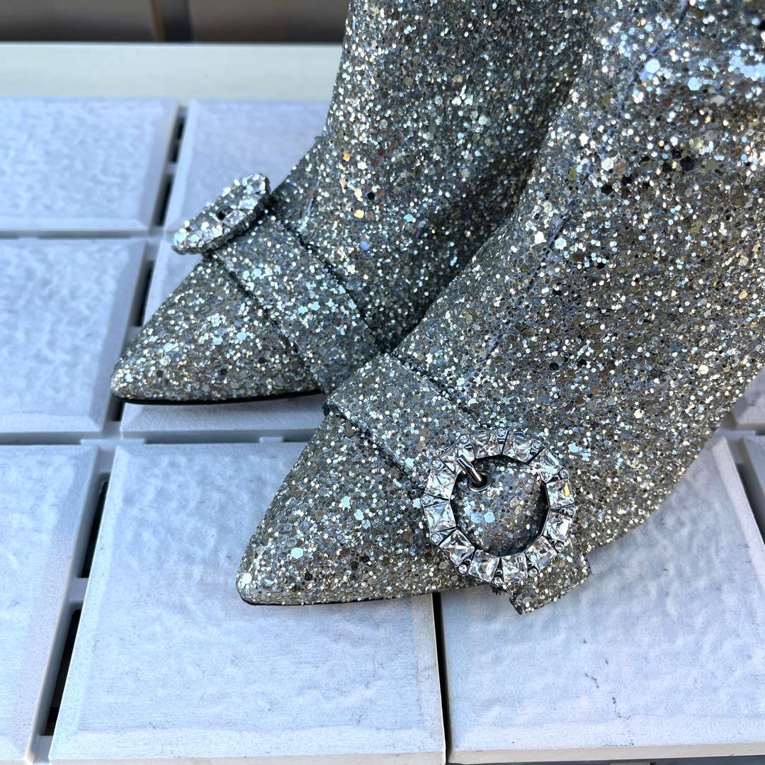 37 Jimmy Choo ショートブーツ グリッター ビジュー ラメ 24 - メルカリ