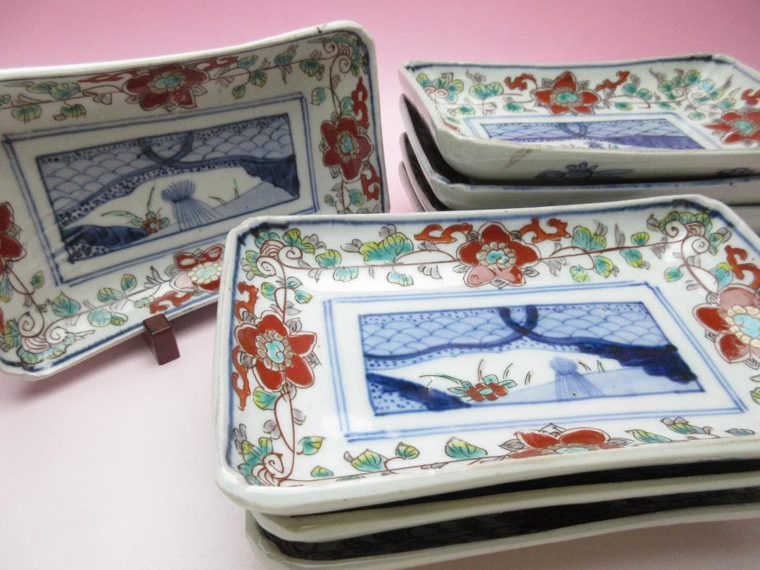 アンティーク 染錦 花紋 長皿 8客 MO70720 アンティーク 染錦 花紋 長皿 8客 MO70720