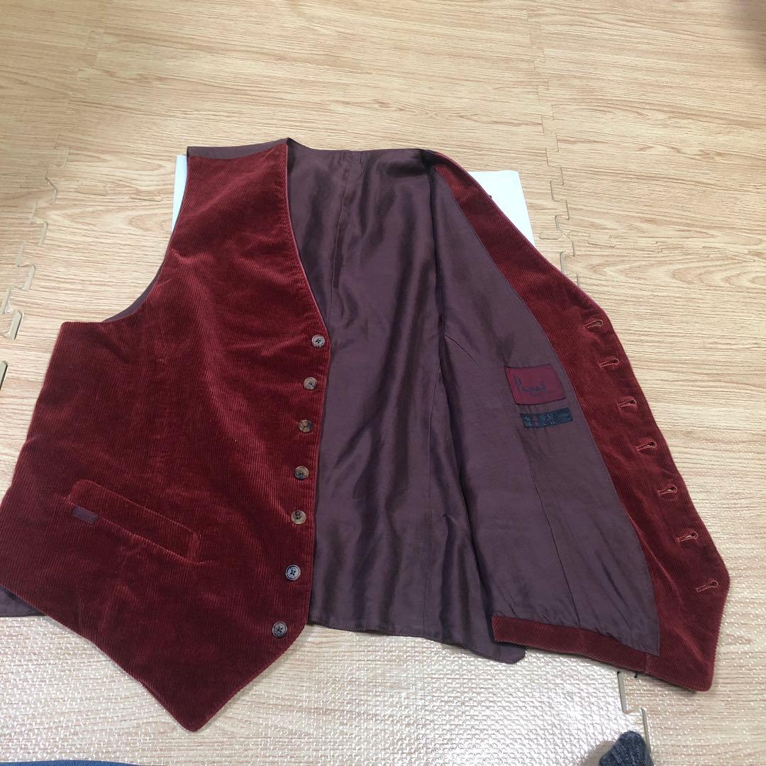 Kujira.9000様専用美品Papasカシミ混ワインレッド系コーデュロベスト
