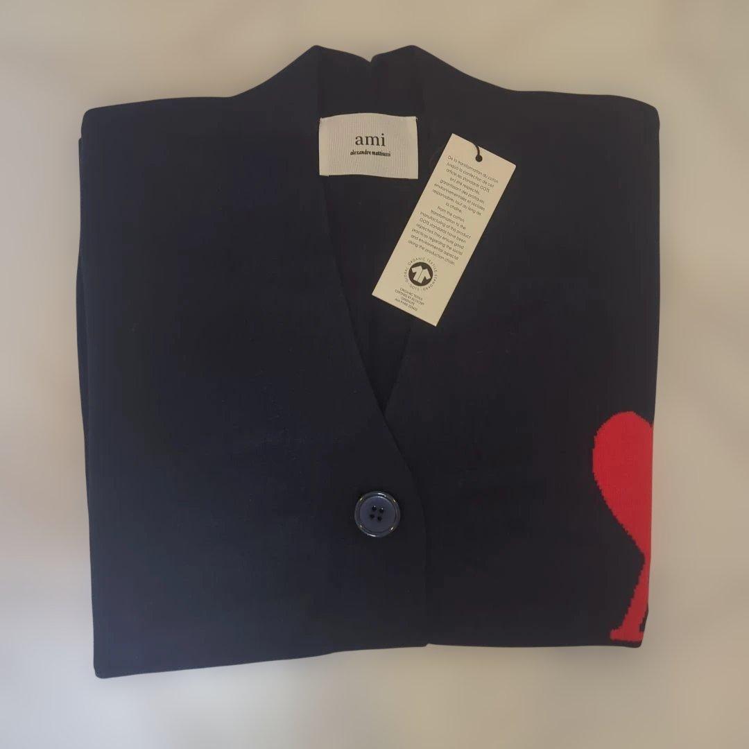 Ami Paris アミパリス ハートロゴ カーディガン ネイビー M