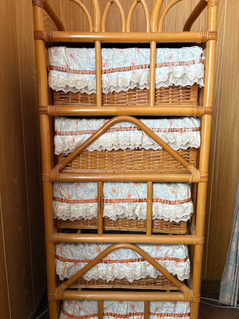 ラタン ヴィンテージ収納 5段収納 キャスター付き チェスト アンティーク