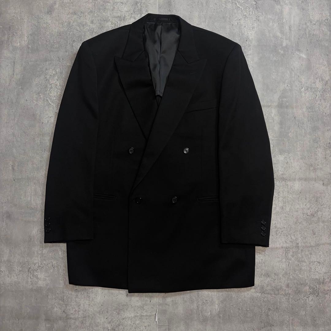 極美品 ダブルブレスト セットアップスーツ 黒 毛 アジャスター タック