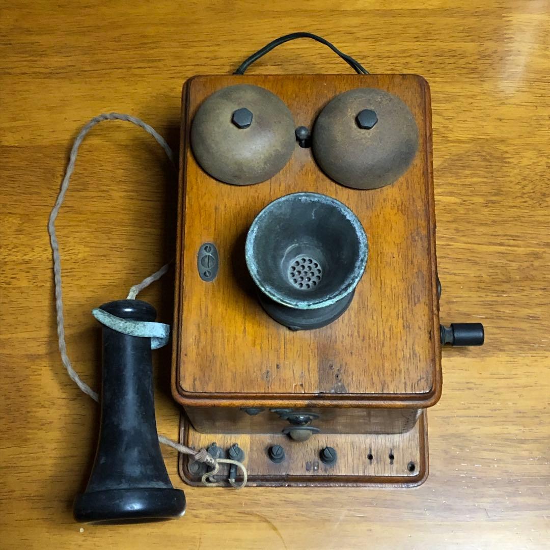 アンティーク木製壁掛け電話 手回し発電機 昭和レトロ 大正レトロ
