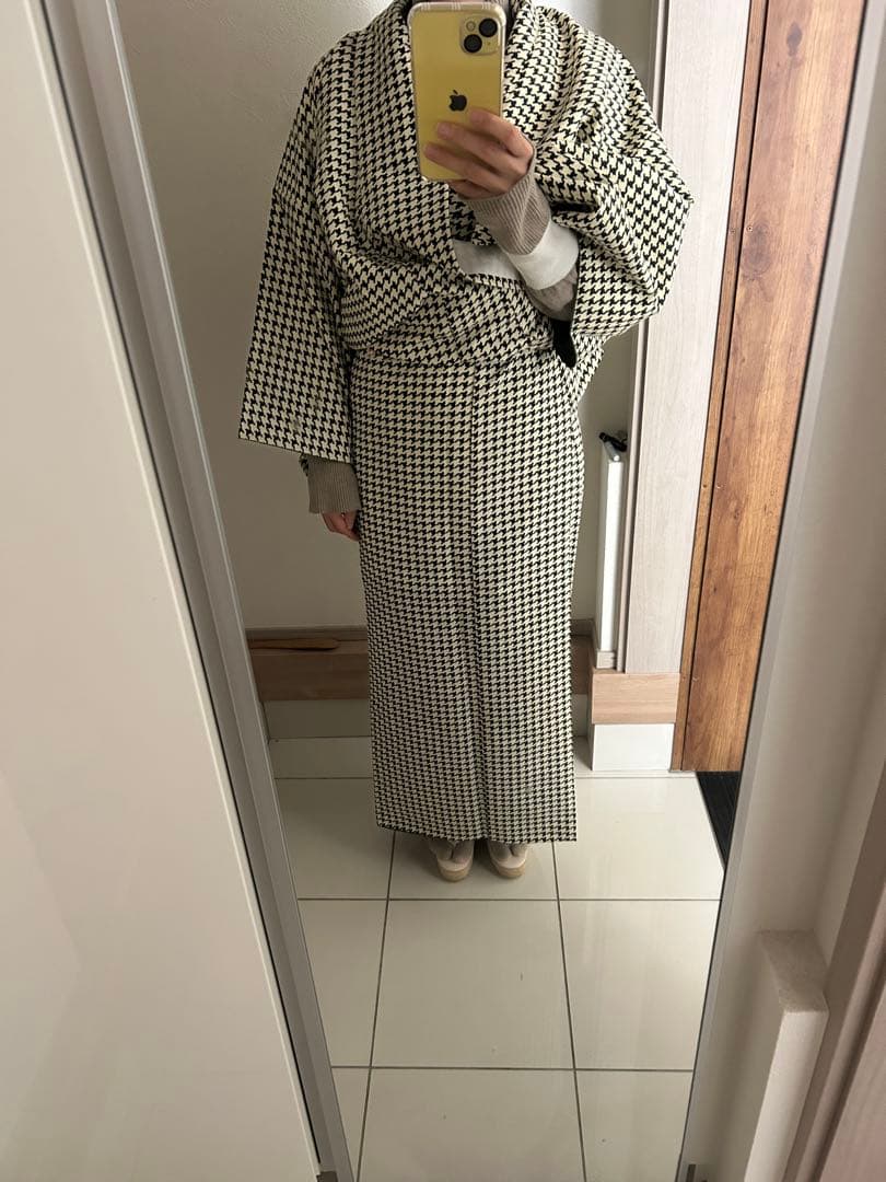 きものやまと ポリエステル着物 千鳥格子 Sサイズ 広衿 袷
