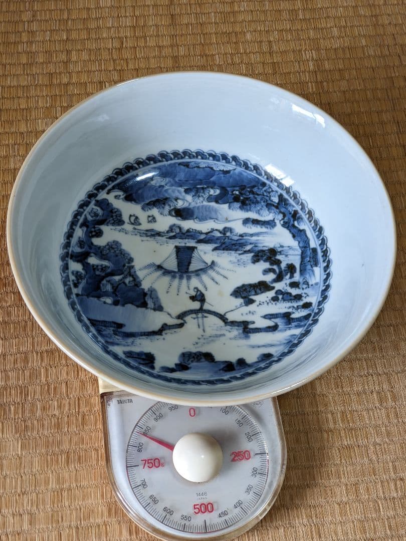 ♢江戸時代上手物古伊万里 大明成化年製 染付霊芝賢人山水図 七寸鉢