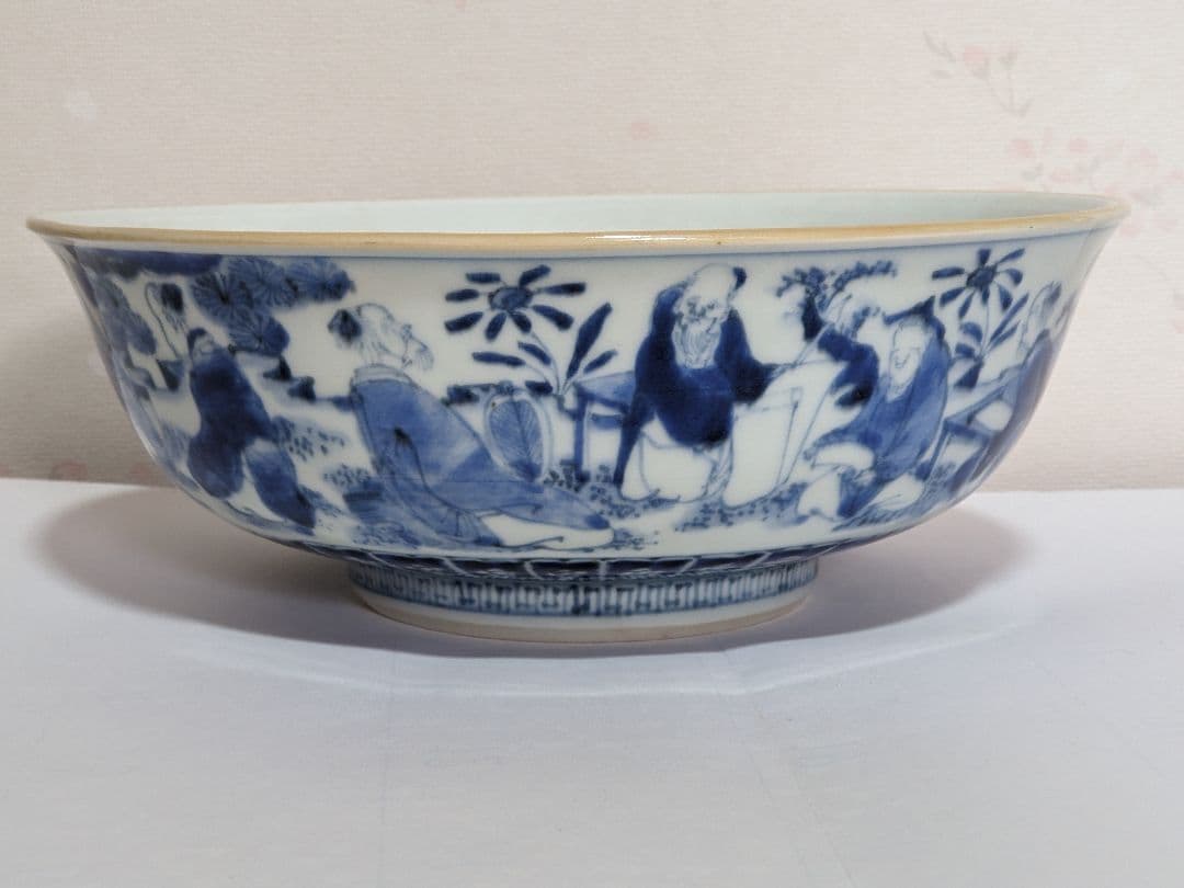 ♢江戸時代上手物古伊万里 大明成化年製 染付霊芝賢人山水図 七寸鉢
