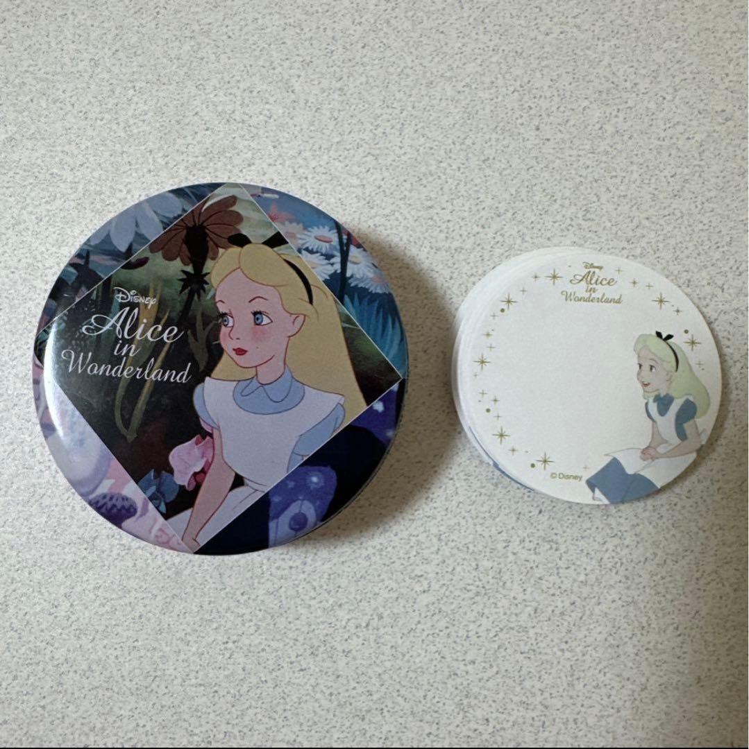 ディズニー 不思議の国のアリス 缶入りメモ バッジセット 水曜日の