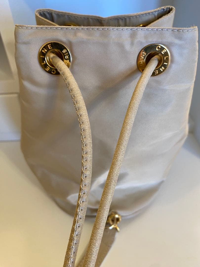 セリーヌCELINEベージュ ナイロン 巾着型 ショルダーバッグ