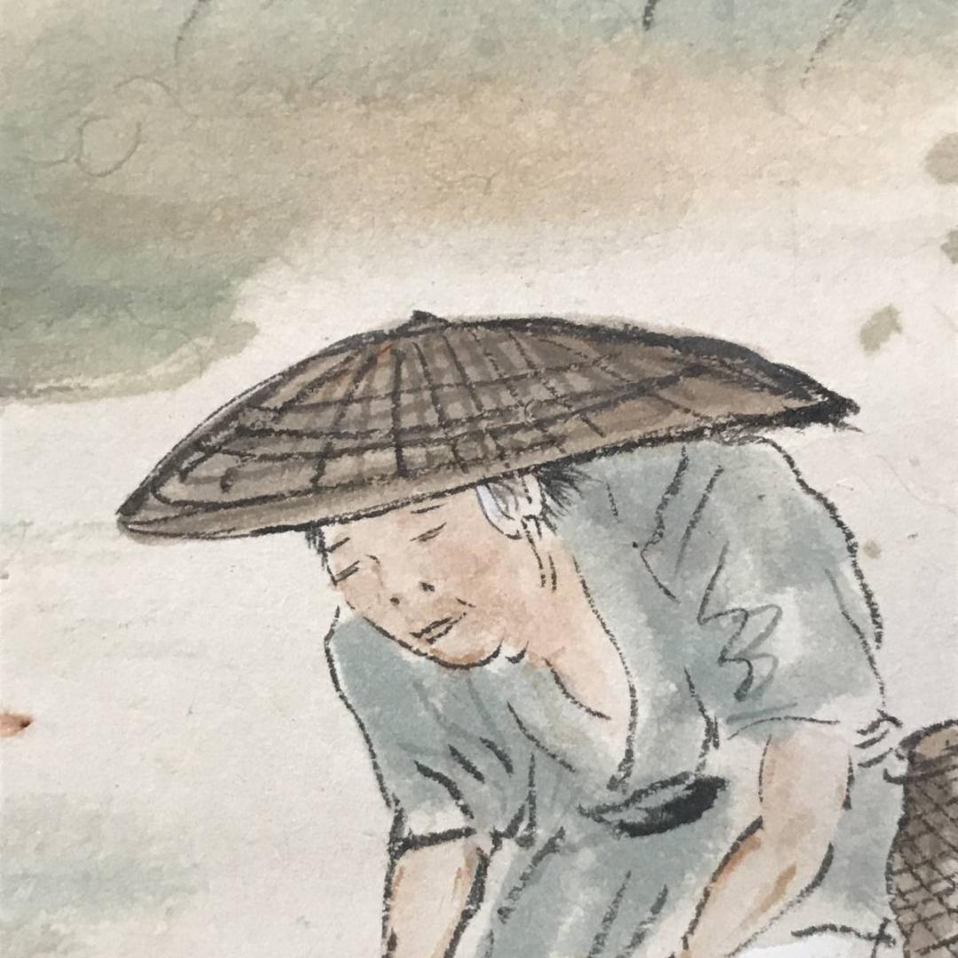 真作】梅崎朱雀/青蔭/魚漁図/掛軸/名家伝来/AB-882