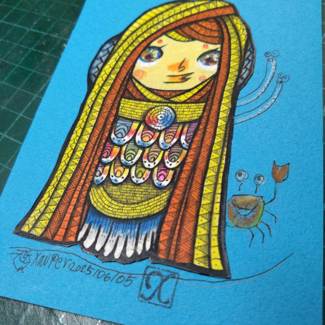 【ザビちゃん】【原画肉筆】疫病退散・アマビエさま・巫女さま風