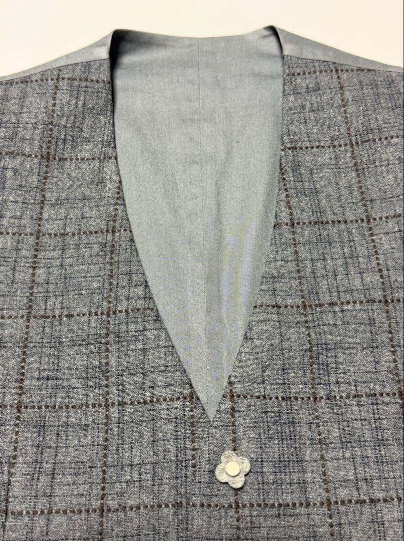 美品】 LARDINI ウール素材ジレ46イタリア製(グレーブラウンチェック)