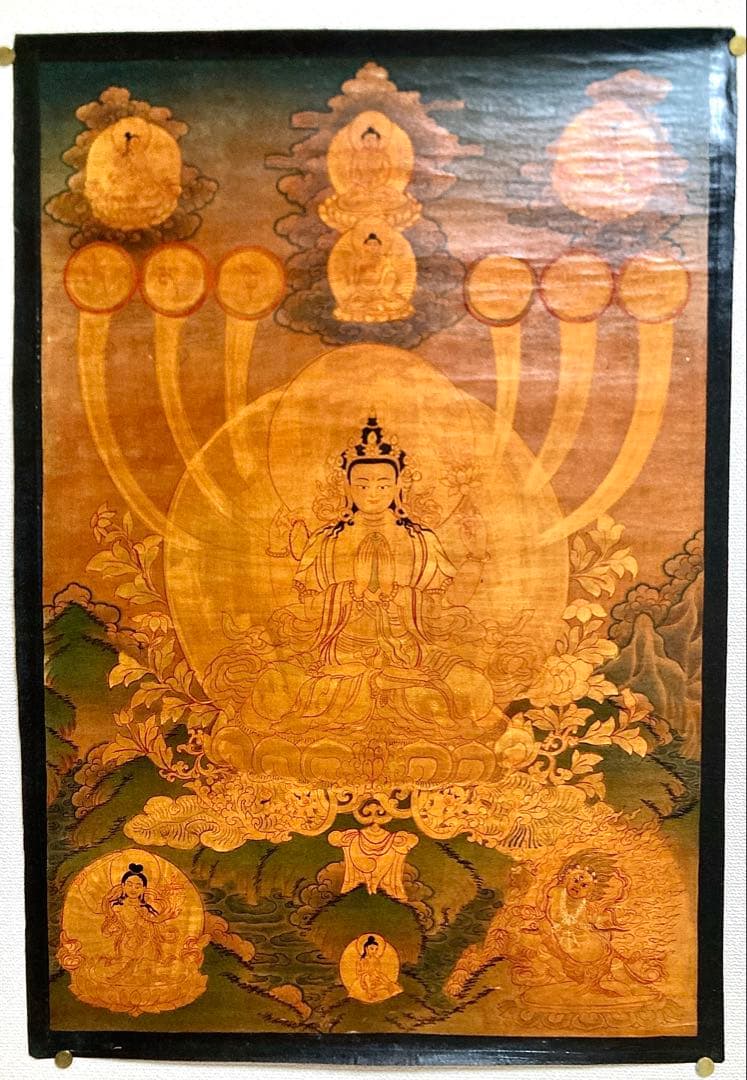 チベット　曼荼羅　マンダラ　仏画　密教(1) タンカ　掛軸　観音　菩薩　如来 送料無料 タンカ 仏画 マンダラ チベット 〔Raj Lama作 一点物〕タンカ
