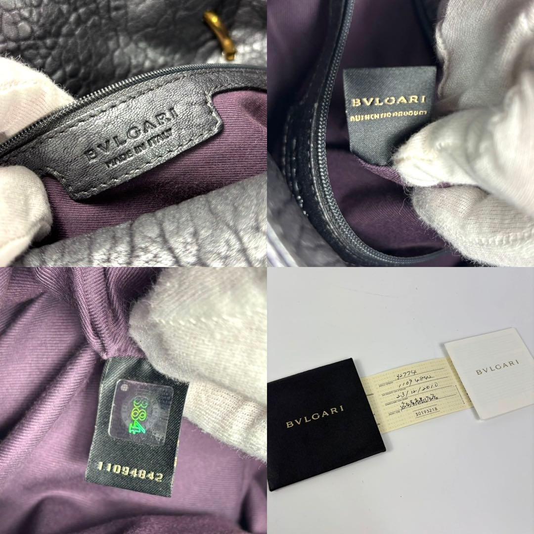 極美品 ブルガリ レオーニ ハンドバッグ ライオン シボ革 カード有