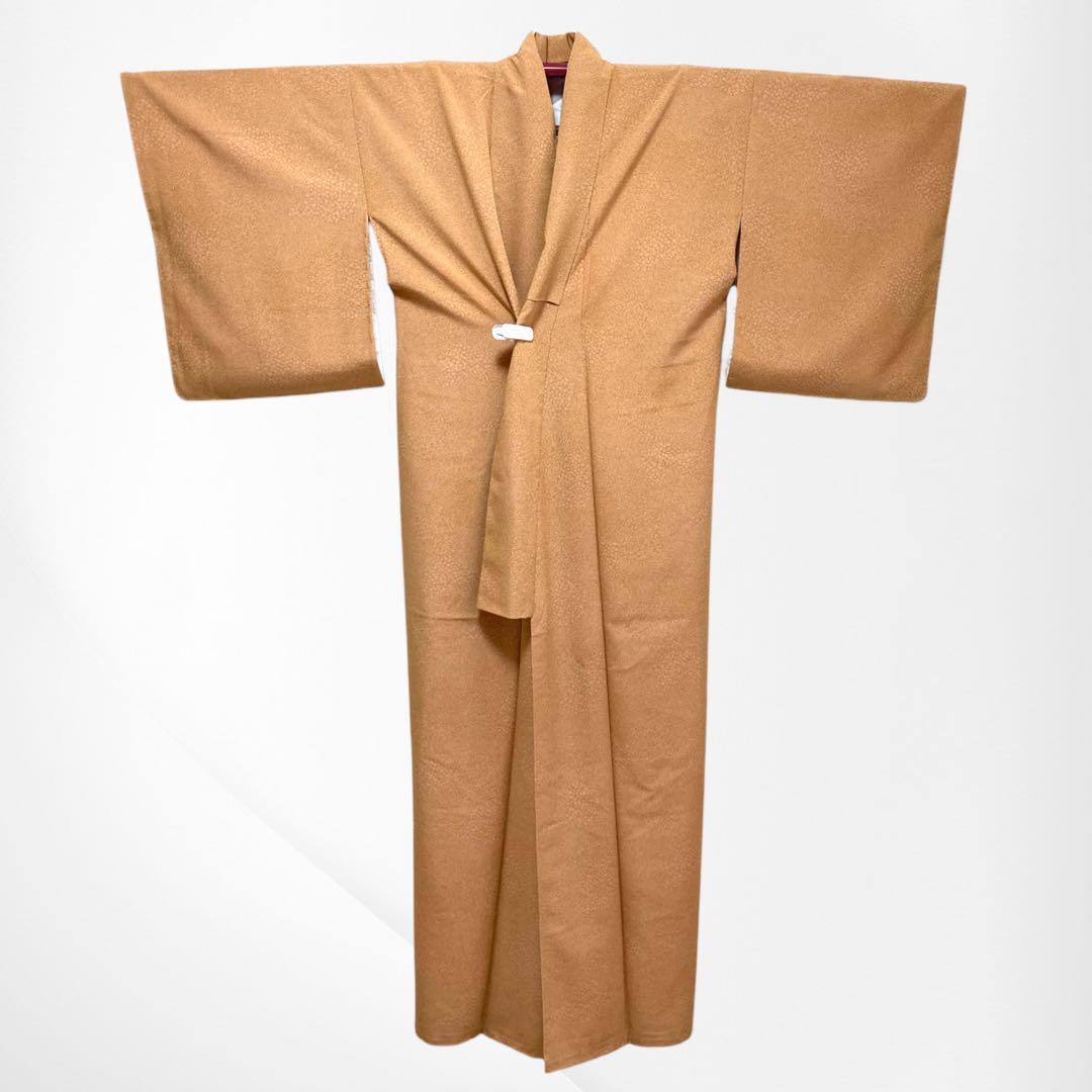 美品✨】東レシルック 洗える着物 江戸小紋 寄せ小紋 くすみの橙 手縫い E4