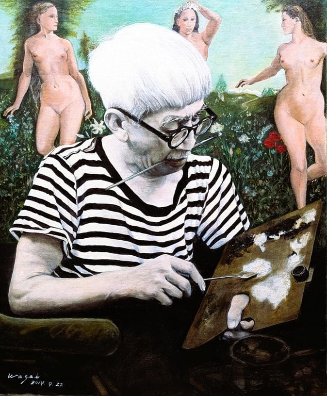 伊藤和生　藤田嗣治作「アトリエの自画像Ⅱ」白黒写真から油彩画にて模写 Ｆ20号 藤田嗣治 獣一党 カラス | 絵画など美術品の販売と買取 | 東京・銀座