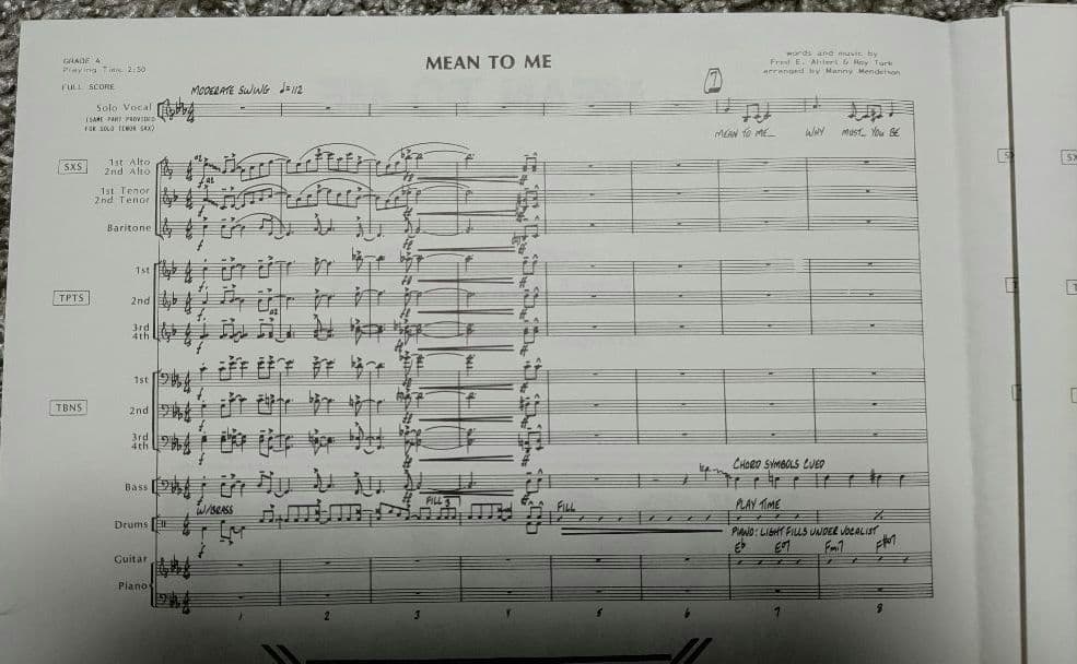 ボーカル ビッグバンド譜面：MEAN TO ME ボーカル ビッグバンド譜面