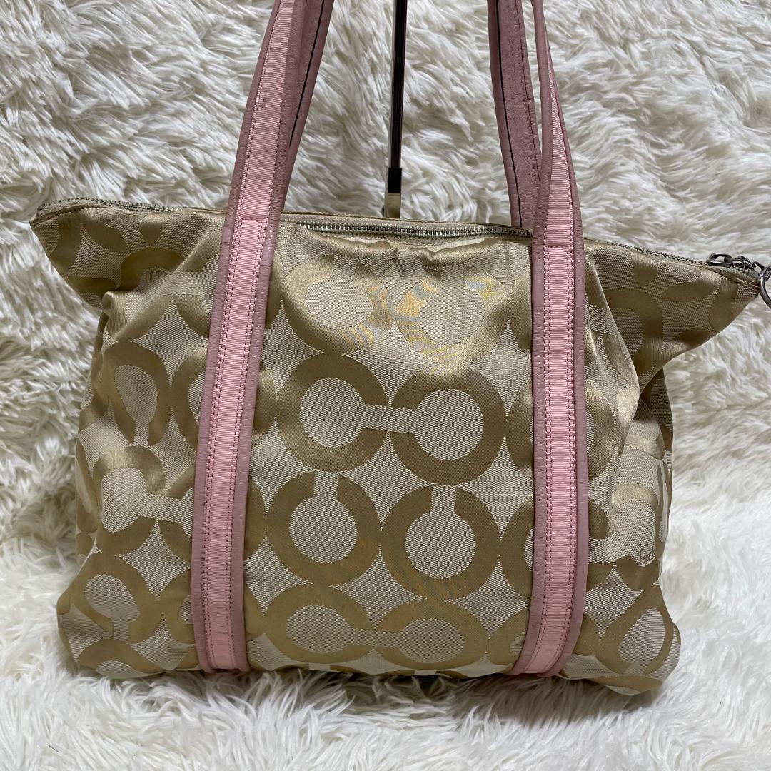 COACH コーチ ポピーアートグラム トートバッグ ベージュ ピンク A4