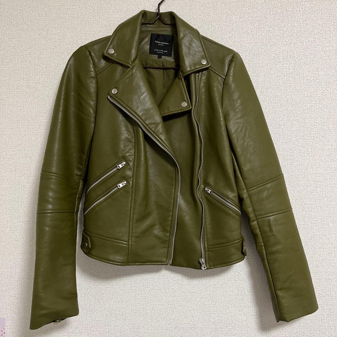 ZARAカーキ ライダースジャケット - メルカリ