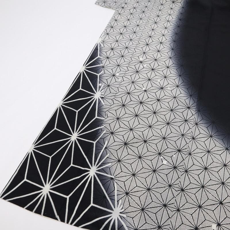 《長尺■訪問着◆大小麻の葉染分け■作家落款有■白黒◆袷正絹着物◆SB11-8》