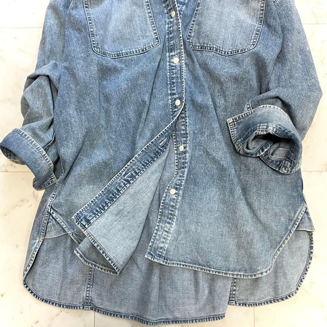美品 ウィムガゼット ケミカルデニムビッグシャツ ライトブルー - メルカリ
