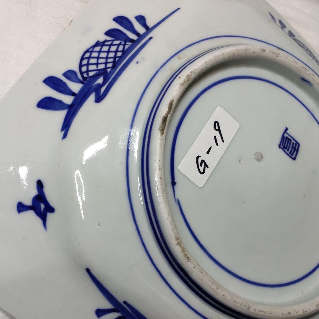 古伊万里焼 染付け 角皿 山水図 手作り 在銘 置物 旧家蔵出 コレクター