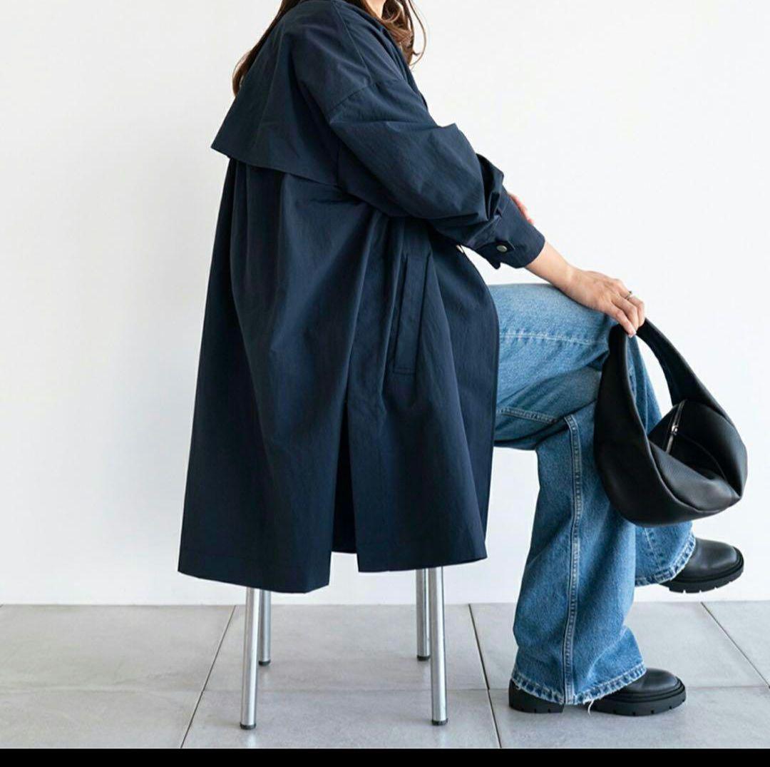 週末値下げ 完売 Aラインナイロンコート harukaさんコラボ ネイビー 38