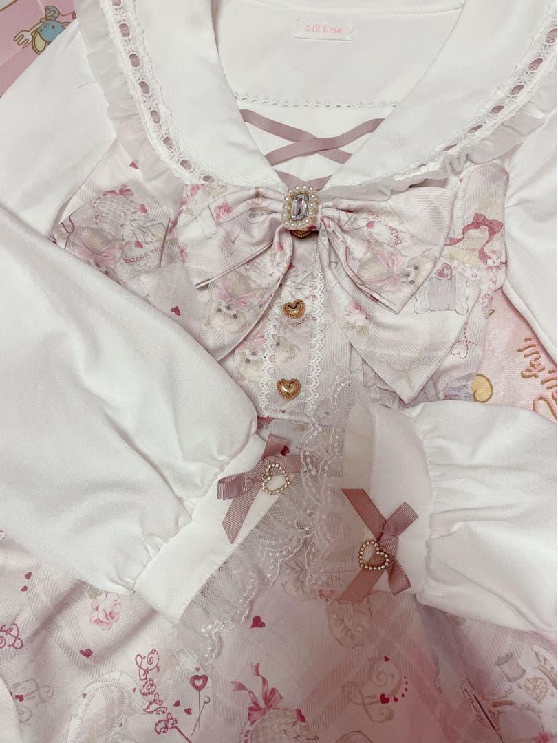 美品♡リズリサ♡sewing bear柄セットアップ♡ピンク♡ - メルカリ