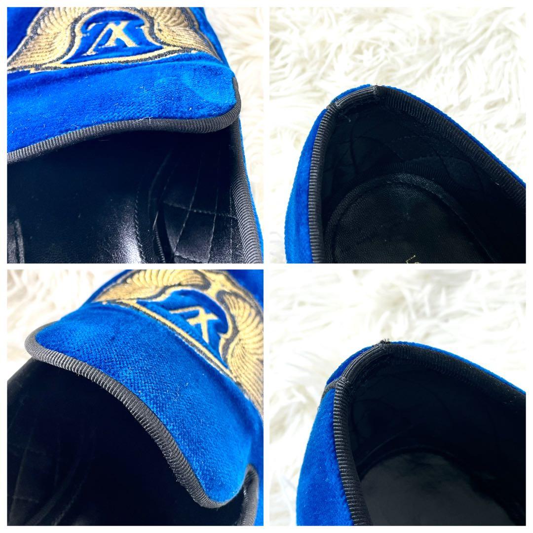 ルイヴィトン　オペラシューズ　25.5cm ロゴ刺繍　 メンズ　ブルー　ベロア