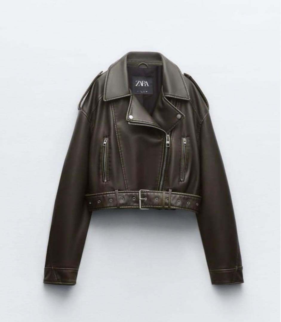 ZARA フェイクレザー クロップドライダースジャケット xs - メルカリ