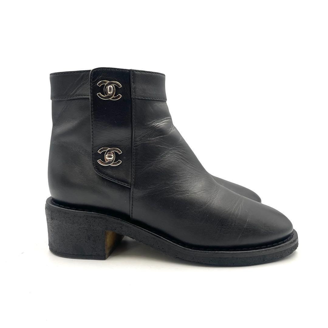 《超美品》CHANEL シャネル ショートブーツ ココマーク 本革 黒 36C