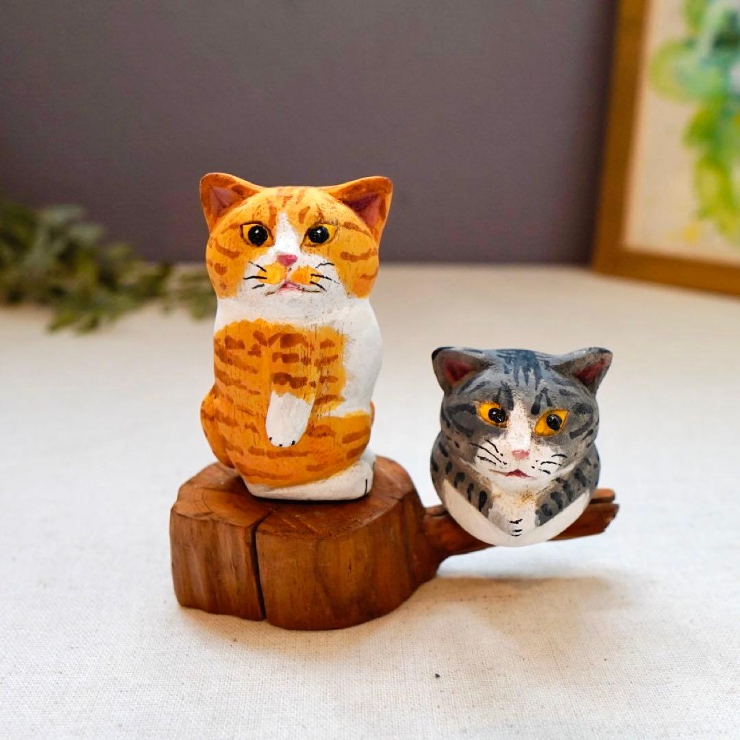 木彫り猫 322 置物 ハンドメイド インテリア オブジェ - メルカリ