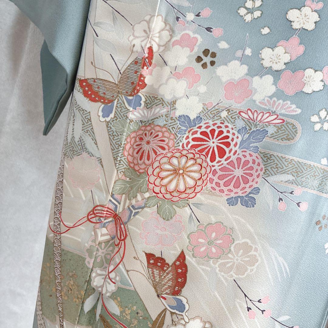 訪問着 フルセット 着物 正絹 蝶に橘 優雅 ブルー 金駒刺繍 G5 - メルカリ