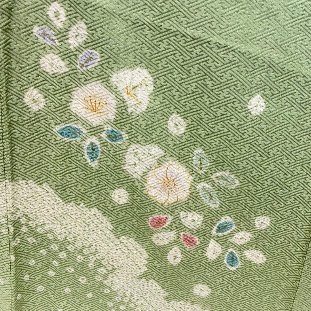 D244 訪問着 花模様 絞り 正絹 着物 袷 しつけ糸付き未使用極美品
