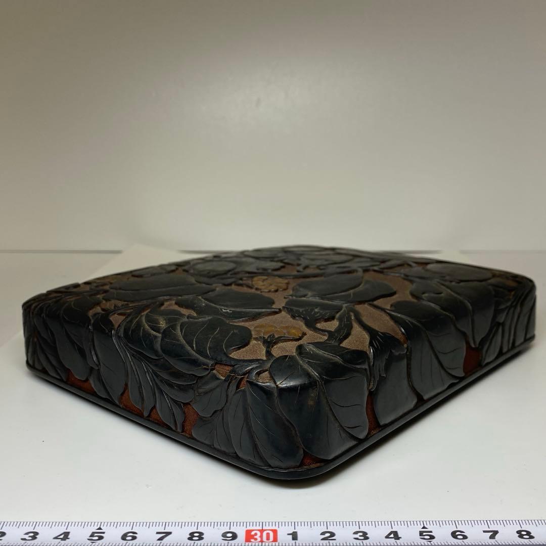 時代 本堆黒 硯箱 22.5×18.5×4.5cm 東キ7-1129☆2Fトコチ