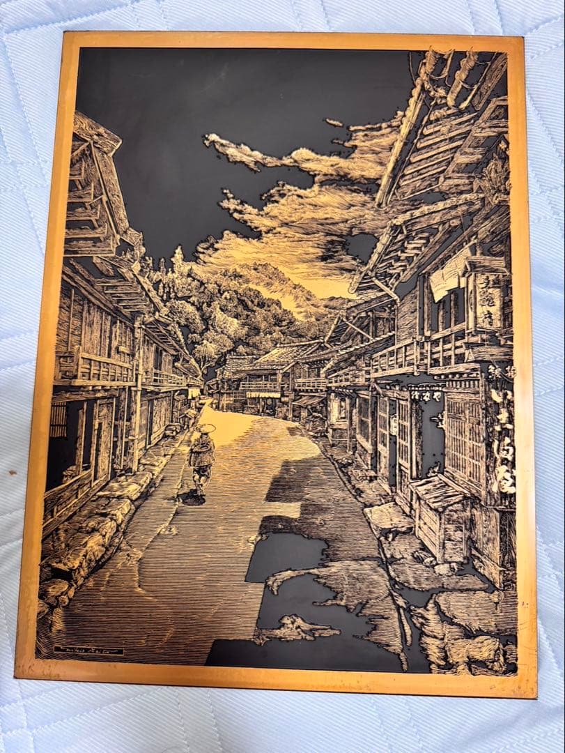 希少 銅版画 木曽路妻籠宿 額縁付 40cmの通販｜www