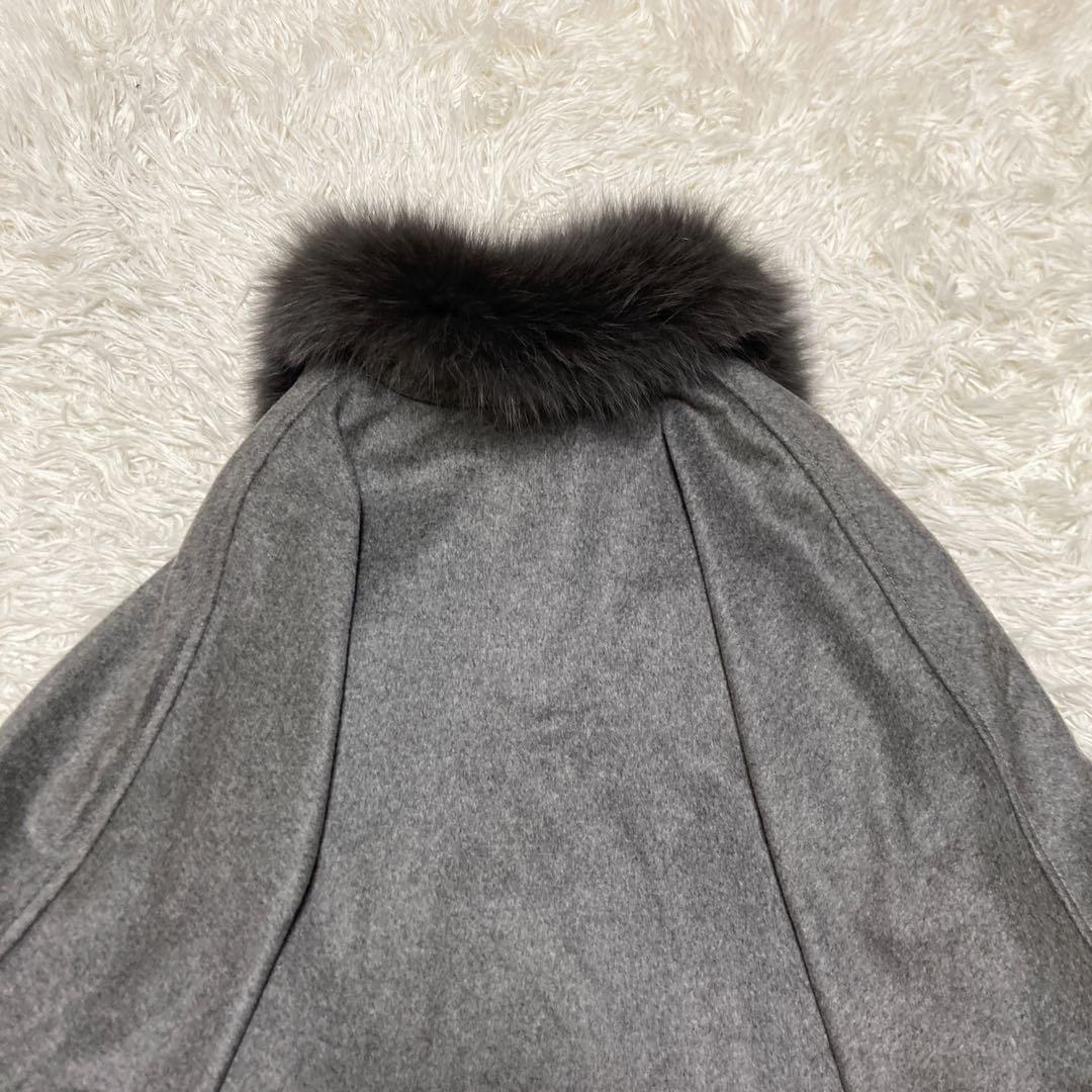 極美品サガファー ケープコート ポンチョ カシミヤ100% ブルー